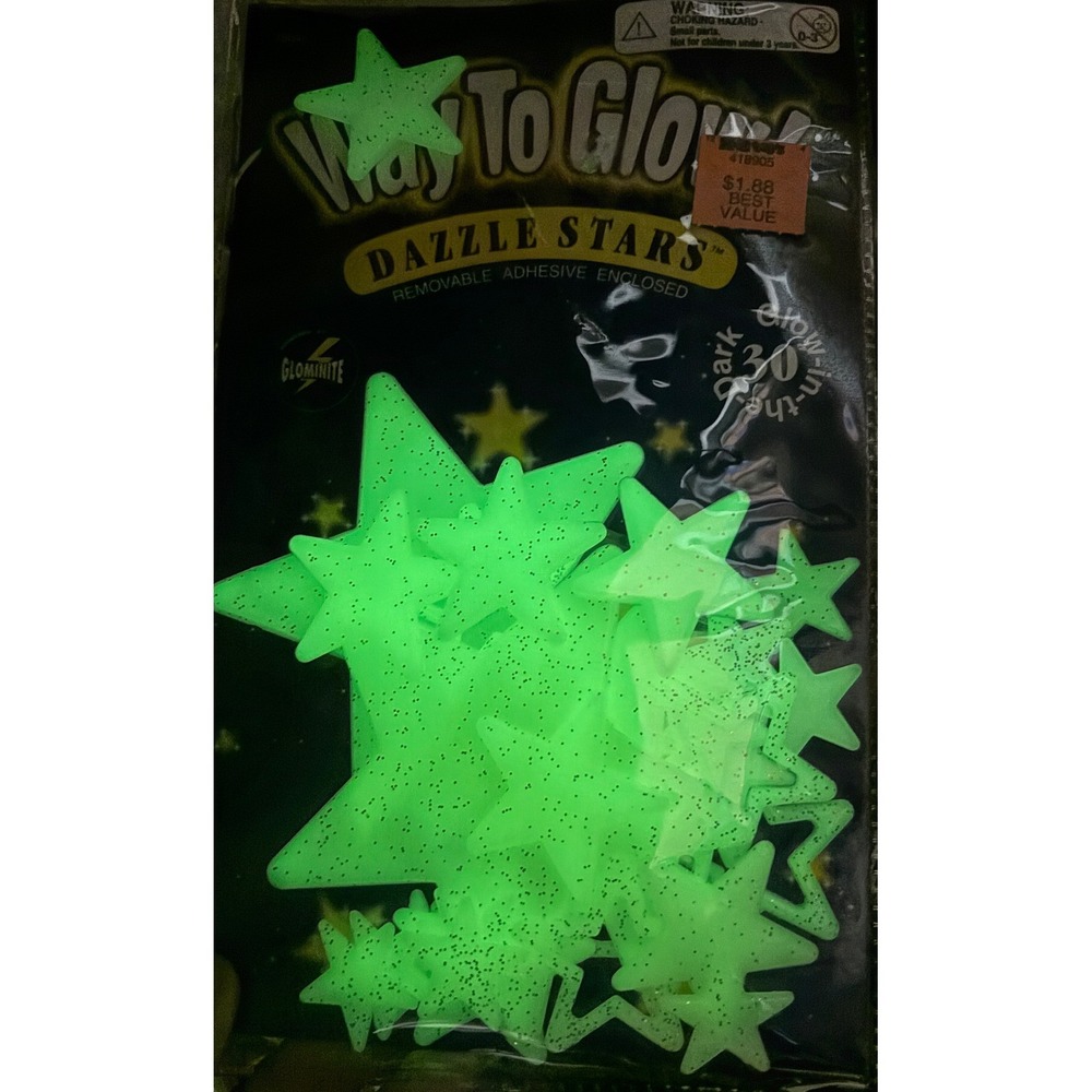 NEW University Games Way To Glow Dazzle Stars 2001 Glow In The Dark 30pc Set VTG